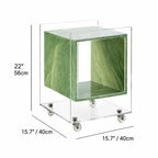 Acrylic Side Table with Marble Inset, Rolling Display Storage Accent Dimensions