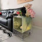 Acrylic Side Table with Marble Inset, Rolling Display Storage Accent Main Product Image