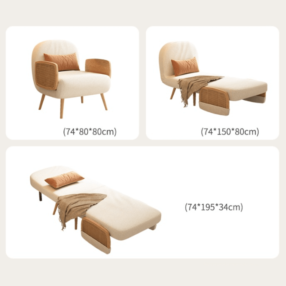 MidCentury modern single sofa bed with rattan, convertible folding daybed and lounge chair