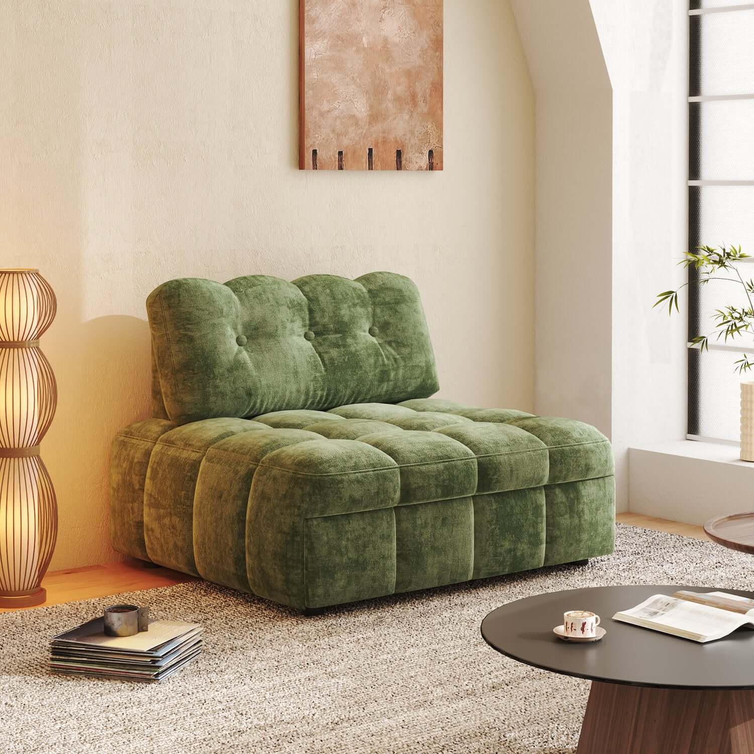 Cocochairs Teddy Fleece Lounge Sofa Bed – Cream White Pull-Out Sleeper for Small Spaces