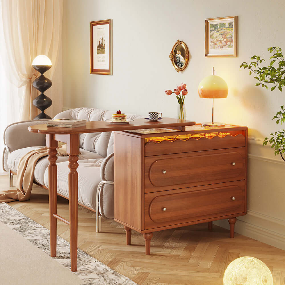 Expandable solid wood makeup table organizer with multiple compartments for efficient storage