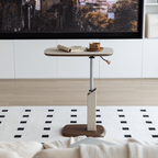 Movable end table in classic beige saddle leather, perfect for cozy living spaces