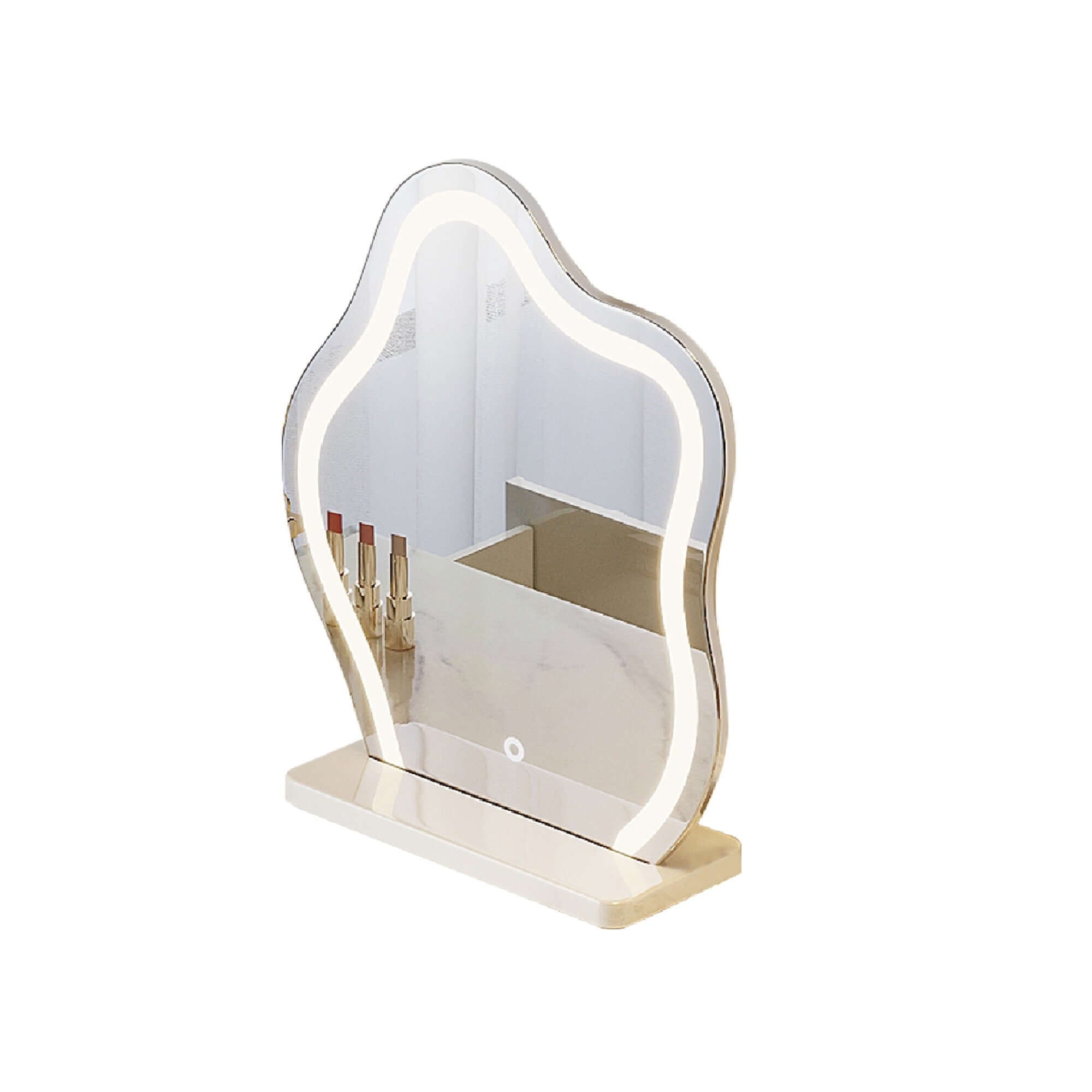 Round makeup mirror with LED light for clear, bright reflection and easy makeup application