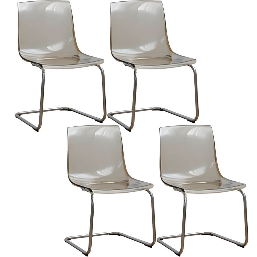 Scandinavian style plastic and acrylic dining side chair with silver legs, non-upholstered design