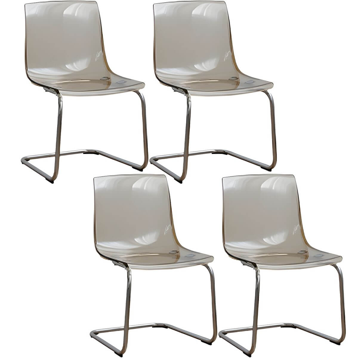 Scandinavian style plastic and acrylic dining side chair with silver legs, non-upholstered design