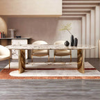 Oval marble dining table with traditional luxury design for home dining rooms