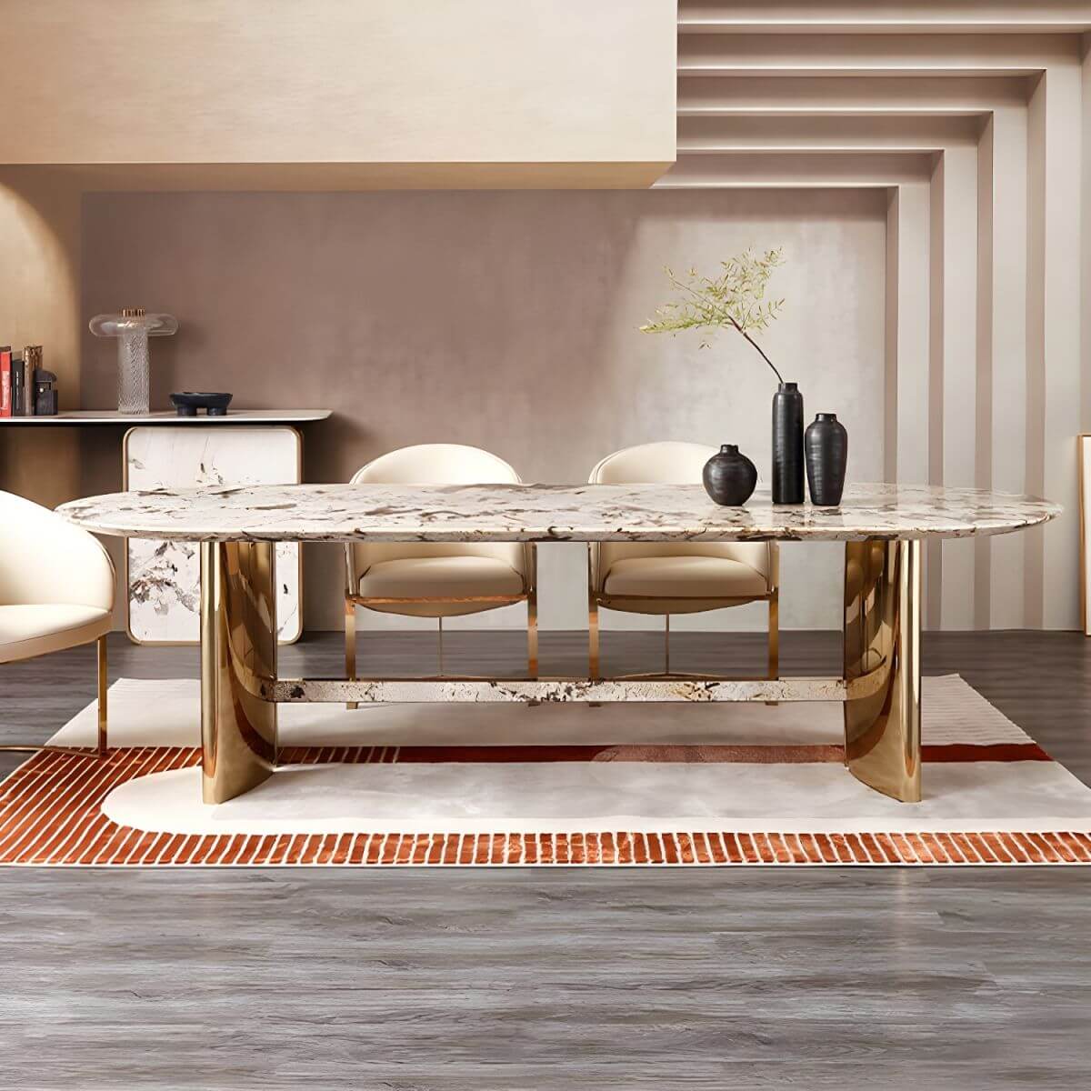 Oval marble dining table with traditional luxury design for home dining rooms