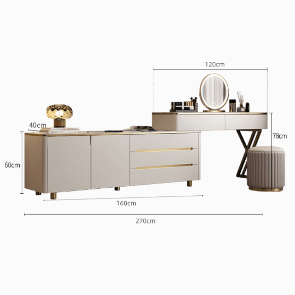Modern minimalist makeup vanity with storage cabinet, perfect for stylish and elegant spaces