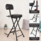 Adjustable Black Guitar Chair with Backrest, Hook and Footrest Stand