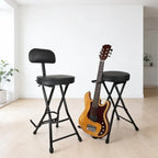 Adjustable Black Guitar Chair with Backrest, Hook and Footrest Stand