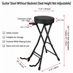 Adjustable Black Guitar Chair with Backrest, Hook and Footrest Stand