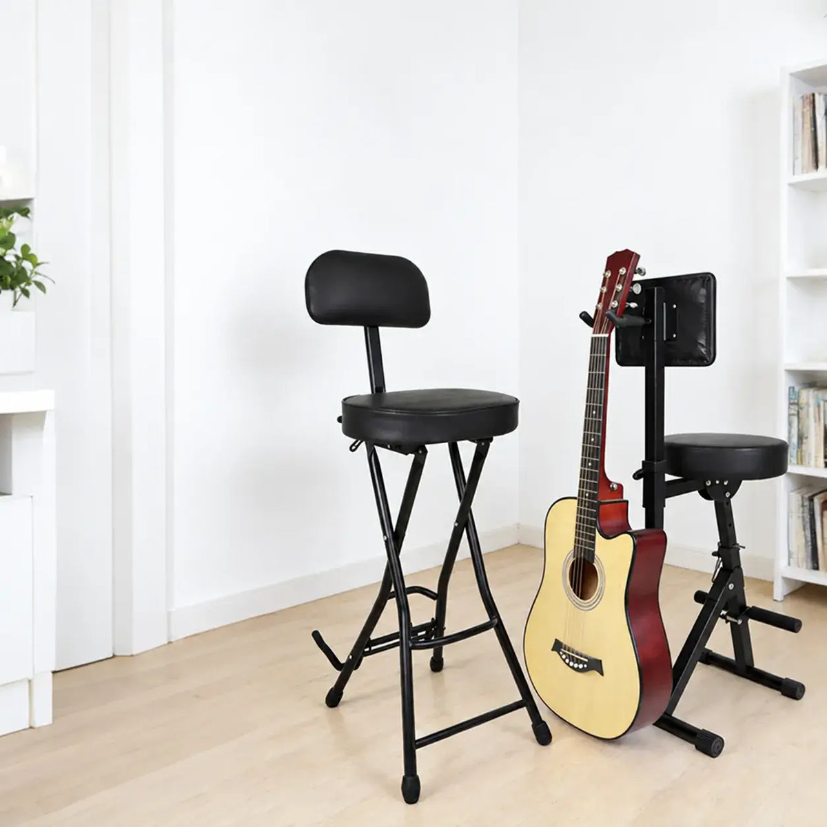 Adjustable Black Guitar Chair with Backrest, Hook and Footrest Stand Main Product Image Image principale du produit