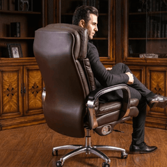 Adjustable Black Leather Office Chair with Track Arms and High Back Support