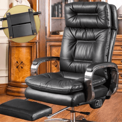 Adjustable Black Leather Office Chair with High Back and Track Arms