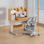 Adjustable Blue and Pink Kids Desk and Chair Set with Natural Wood Finish Main Product Image