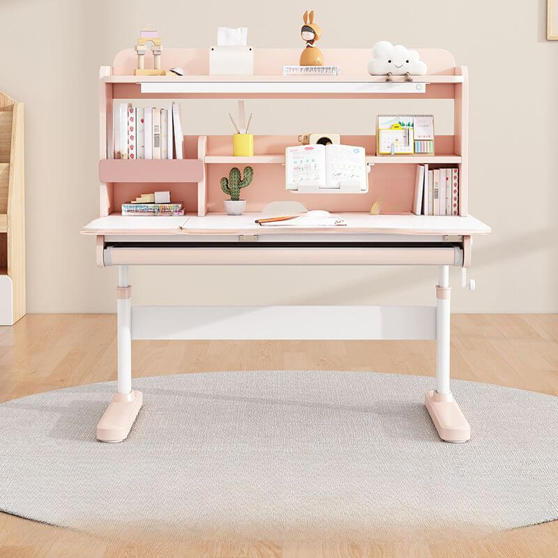 Adjustable Blue Wood Desk with Shelves for Kids Learning Spaces