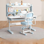 Adjustable Blue Wood Desk with Shelves for Kids Learning Spaces