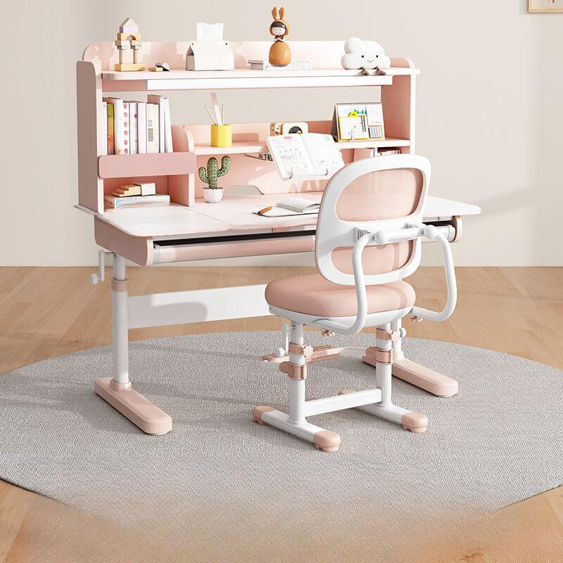 Adjustable Blue Wood Desk with Shelves for Kids Learning Spaces