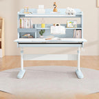 Adjustable Blue Wood Desk with Shelves for Kids Learning Spaces