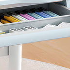 Adjustable Blue Wood Desk with Shelves for Kids Learning Spaces