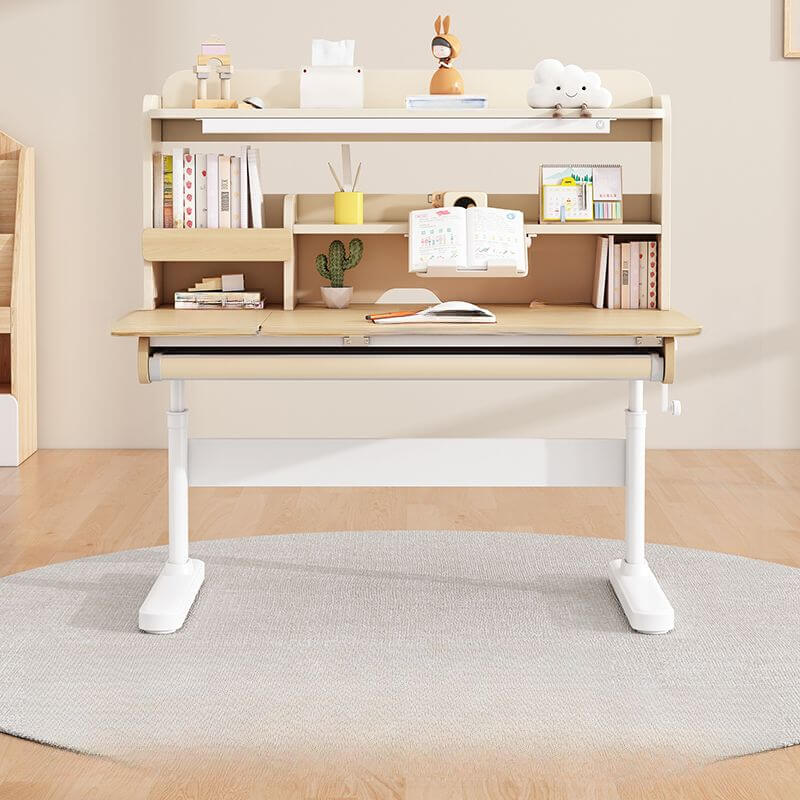 Adjustable Blue Wood Desk with Shelves for Kids Learning Spaces