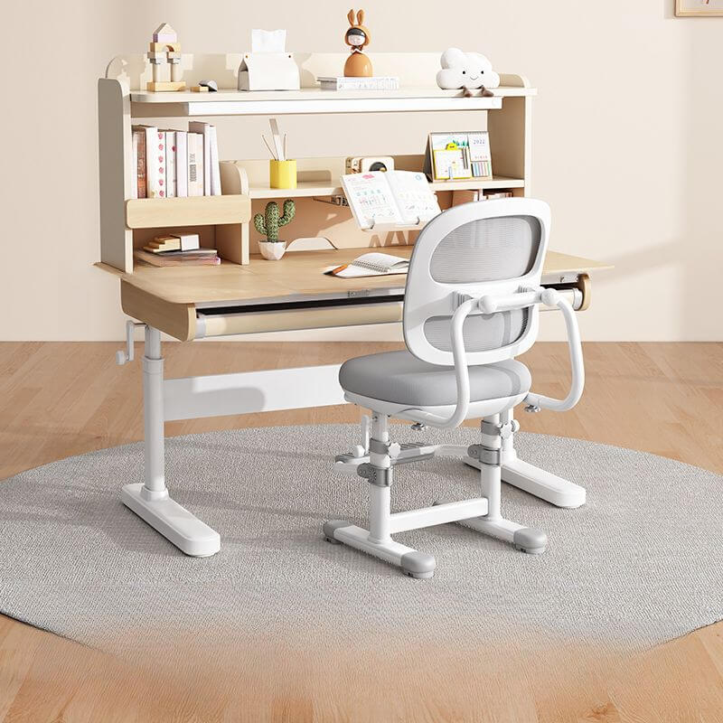 Adjustable Blue Wood Desk with Shelves for Kids Learning Spaces