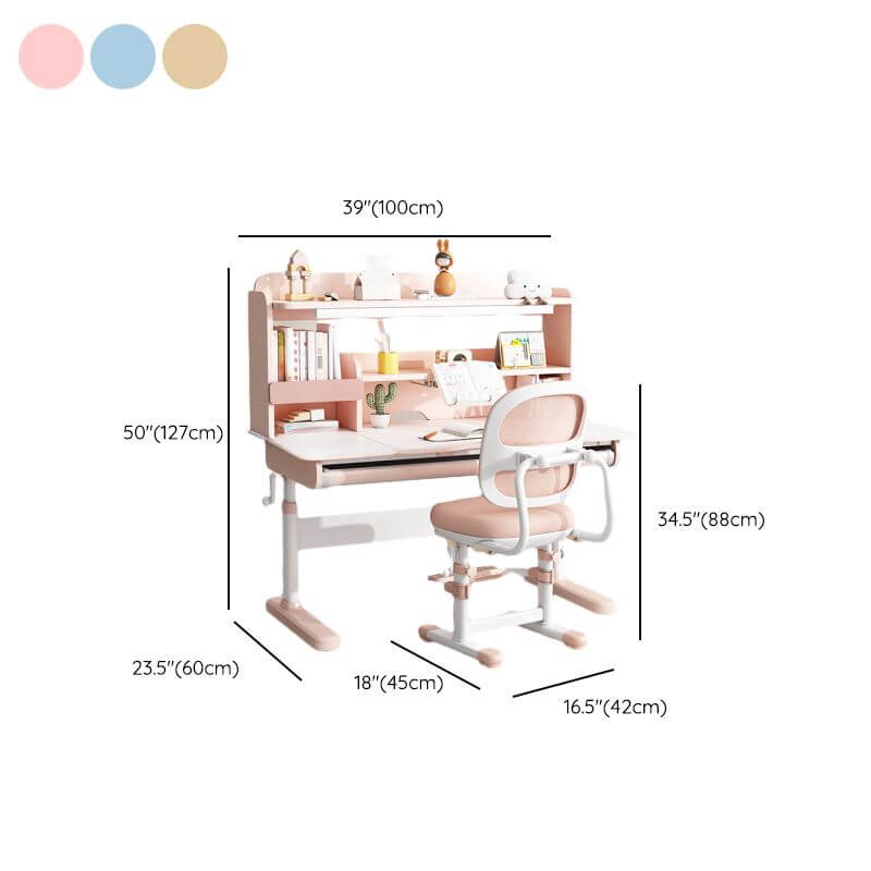 Adjustable Blue Wood Desk with Shelves for Kids Learning Spaces Dimensions