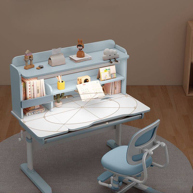 Adjustable Blue Wood Desk with Shelves for Kids Learning Spaces Main Product Image