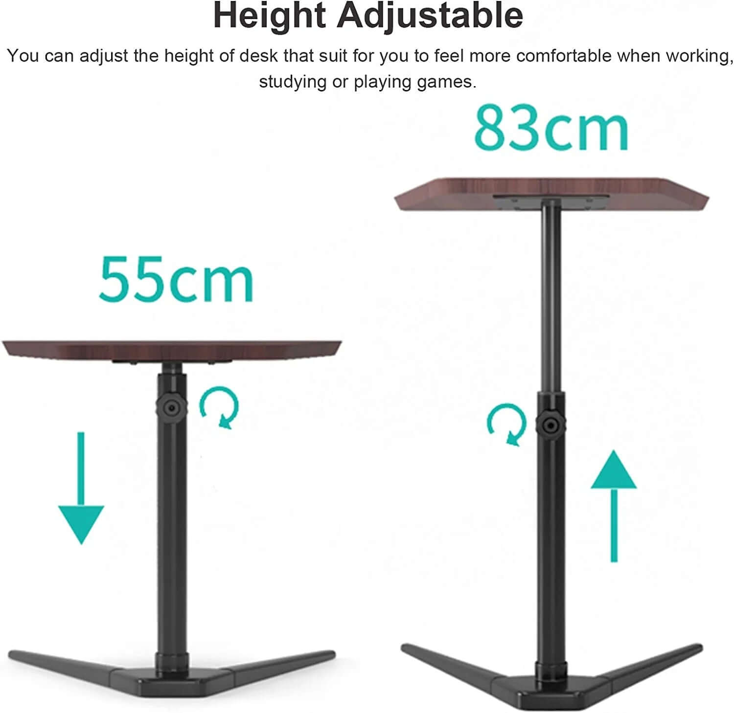 Adjustable C-Shaped Laptop Table With Rubber Wood Top