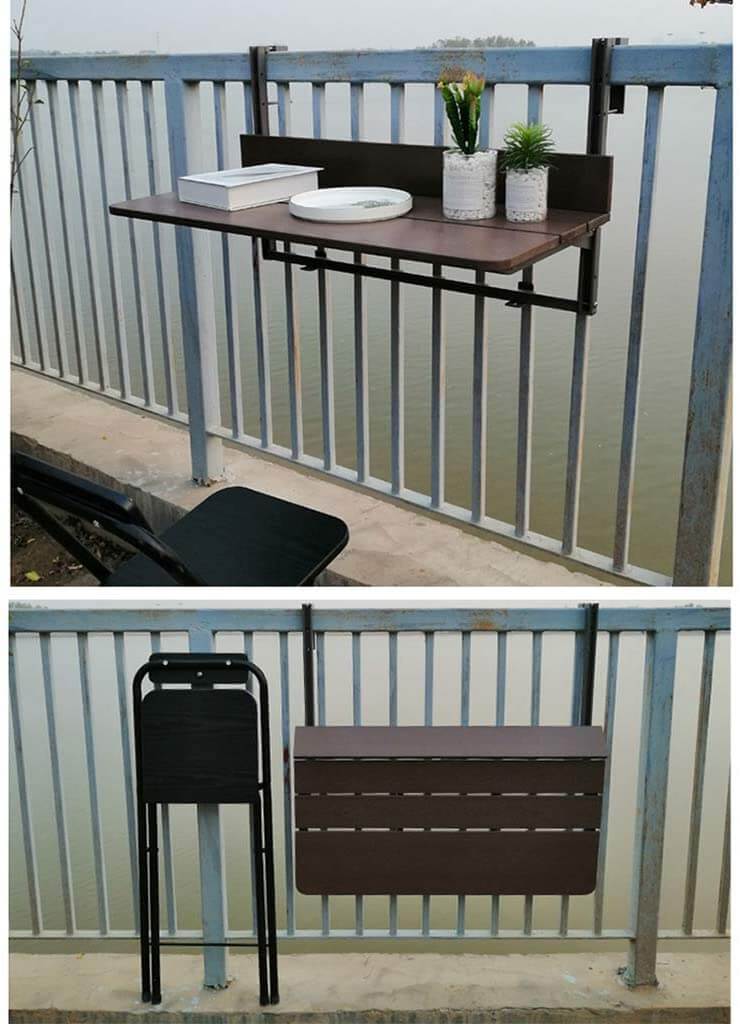 Adjustable Hanging Balcony Table - Technical Wood Main Product Image