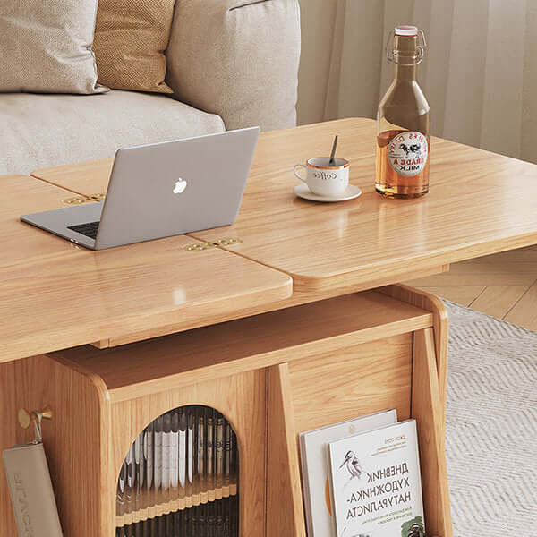 Adjustable Height Coffee Table With Storage, Natural
