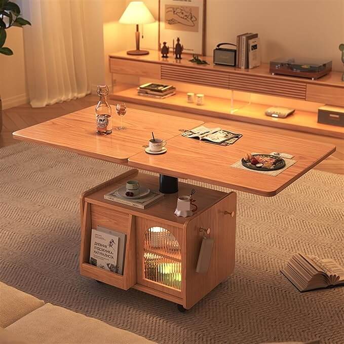 Adjustable Height Coffee Table With Storage, Natural
