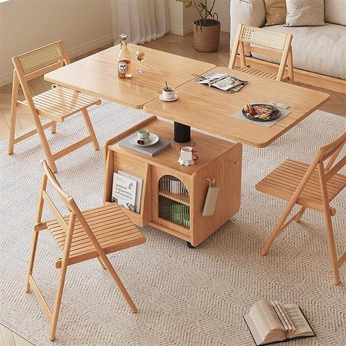 Adjustable Height Coffee Table With Storage, Natural