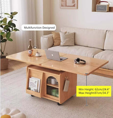 Adjustable Height Coffee Table With Storage, Natural
