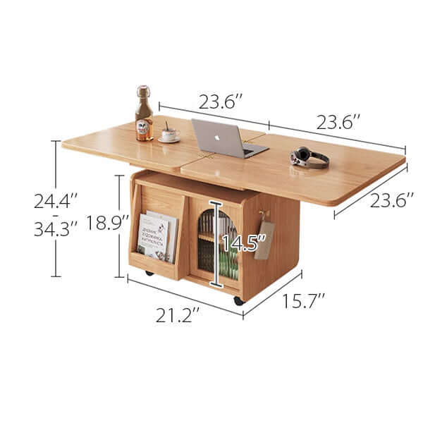 Adjustable Height Coffee Table With Storage, Natural