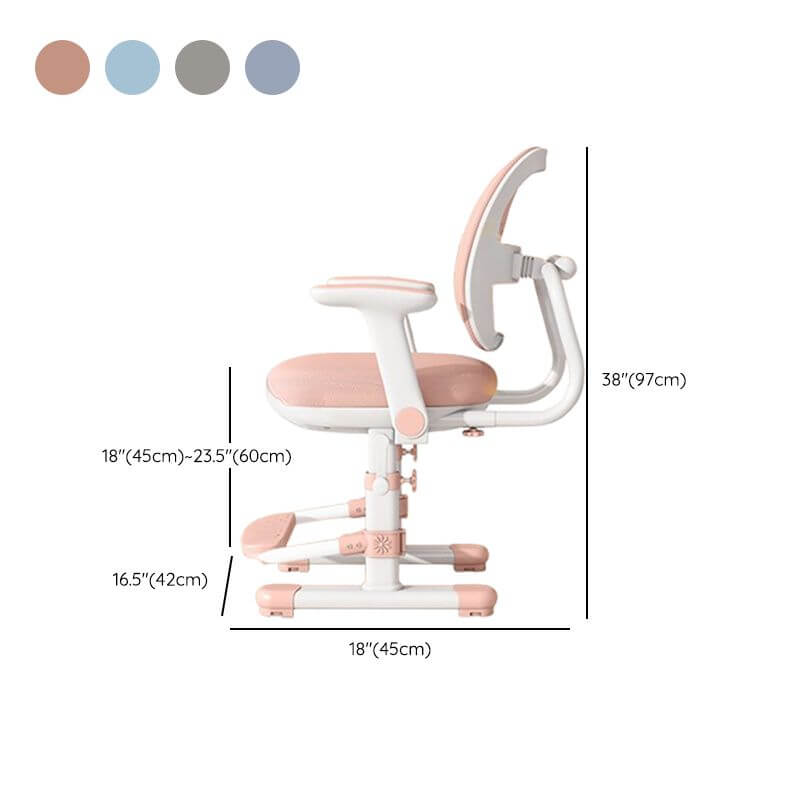 Adjustable Height Upholstered Kids Chair with Armrests in Pink Dimensions