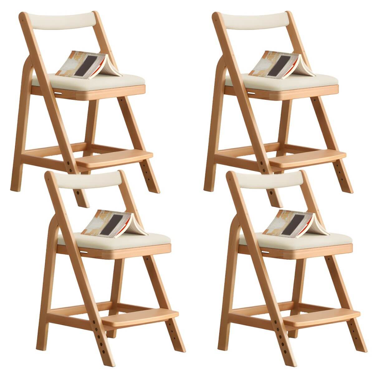 Adjustable Height White Wood Chair for Kids' Playroom & Study