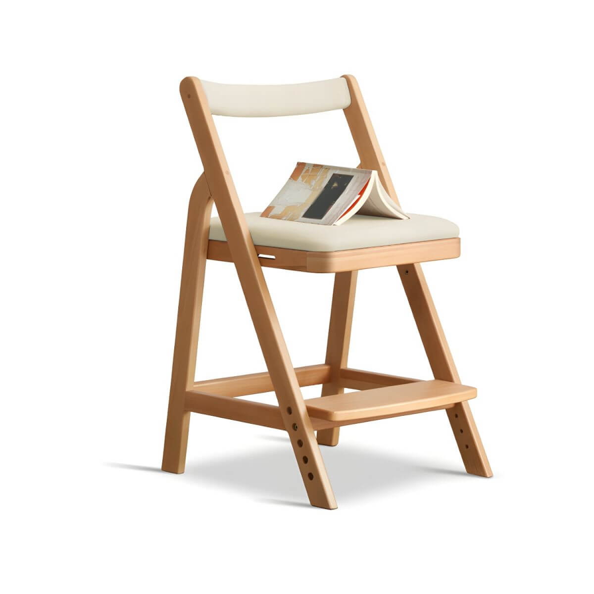 Adjustable Height White Wood Chair for Kids' Playroom & Study