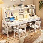 Adjustable Ivory Rubberwood Kids Desk with Open Shelves and Hutch