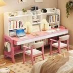 Adjustable Ivory Rubberwood Kids Desk with Open Shelves and Hutch