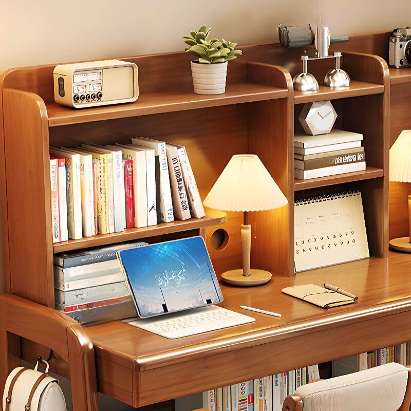 Adjustable Ivory Rubberwood Kids Desk with Open Shelves and Hutch
