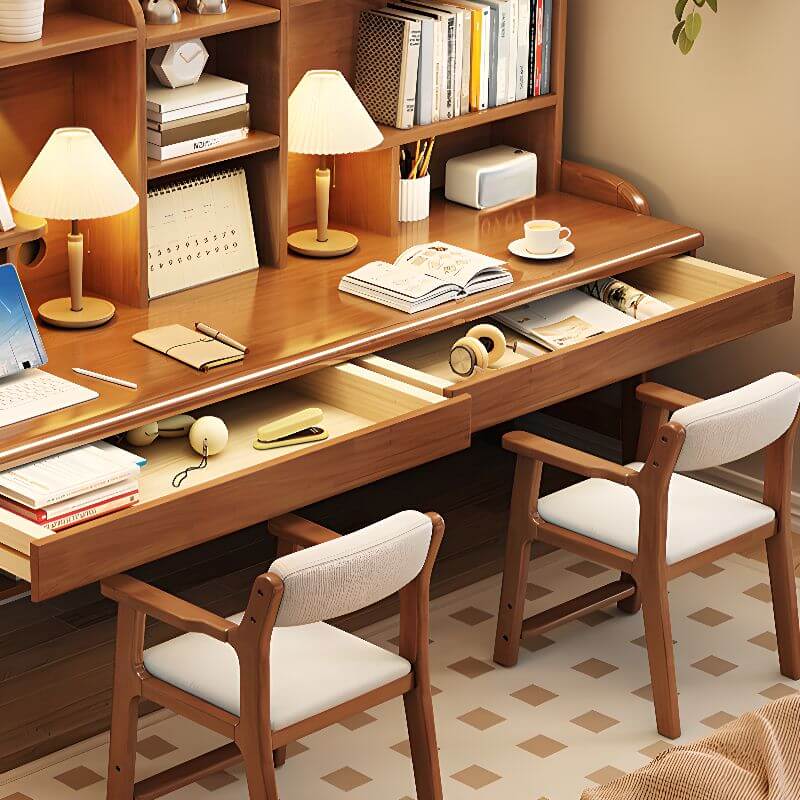 Adjustable Ivory Rubberwood Kids Desk with Open Shelves and Hutch