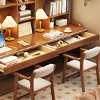 Adjustable Ivory Rubberwood Kids Desk with Open Shelves and Hutch