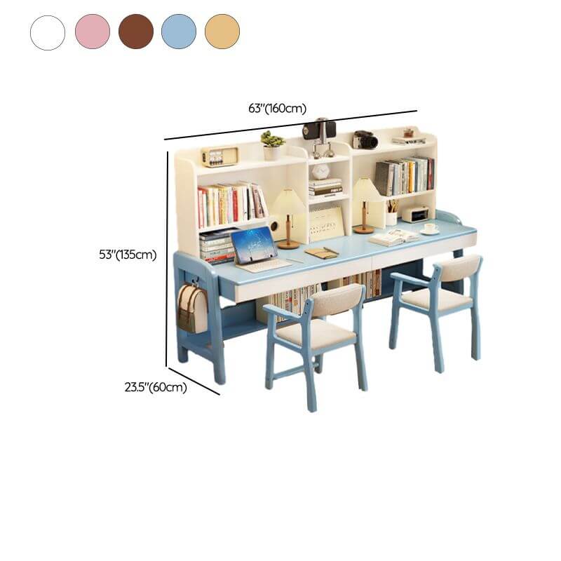 Adjustable Ivory Rubberwood Kids Desk with Open Shelves and Hutch Dimensions