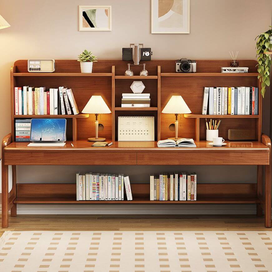 Adjustable Ivory Rubberwood Kids Desk with Open Shelves and Hutch Main Product Image Main image