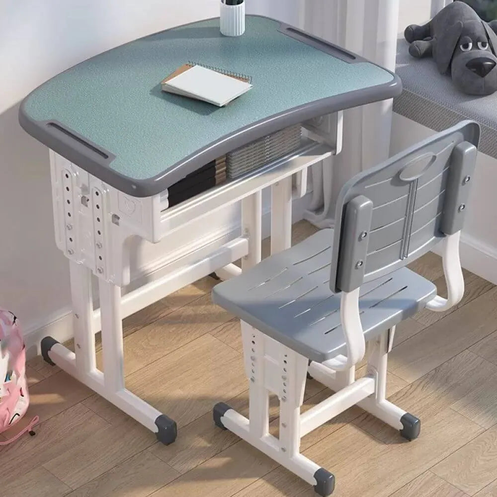 Adjustable Kids Desk and Chair Set with Storage Shelf – Wood Top & Steel Base