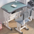 Adjustable Kids Desk and Chair Set with Storage Shelf – Wood Top & Steel Base