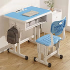 Adjustable Kids Desk and Chair Set with Storage Shelf – Wood Top & Steel Base