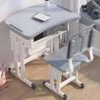 Adjustable Kids Desk and Chair Set with Storage Shelf – Wood Top & Steel Base