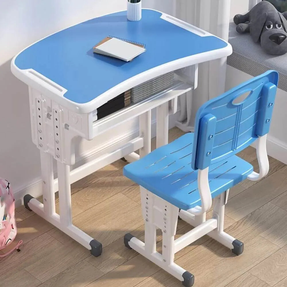 Adjustable Kids Desk and Chair Set with Storage Shelf – Wood Top & Steel Base